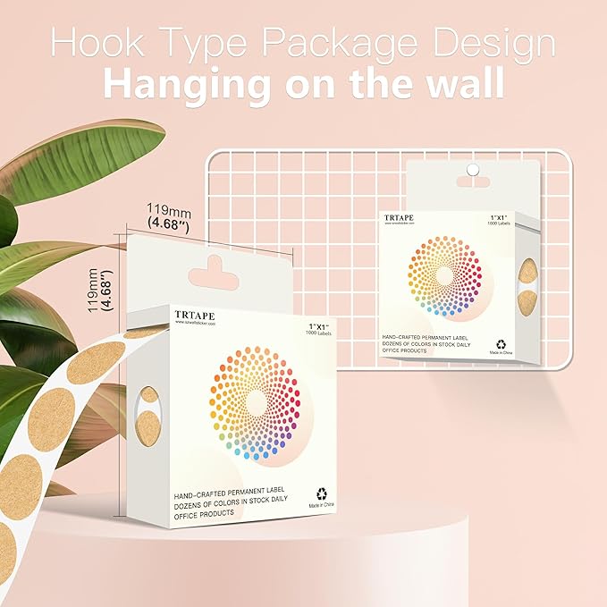 1 Inch Round Color Coding Labels, 1000 Dots Per Roll Kraft Brown Color Coded Dot Stickers, Round Color Dot Labels for Organizing, Filing, and Storage