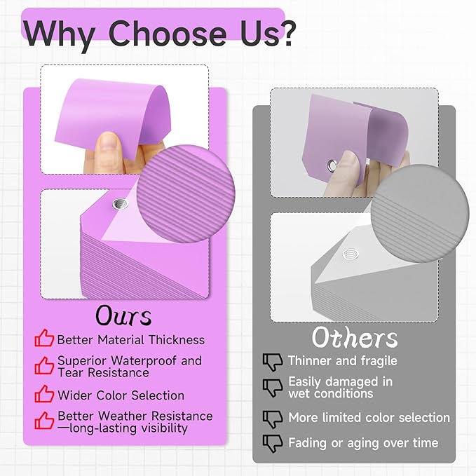 100 Plastic Shipping Tags - Waterproof, Durable, Light Purple, 4 3/4" x 2 3/8"