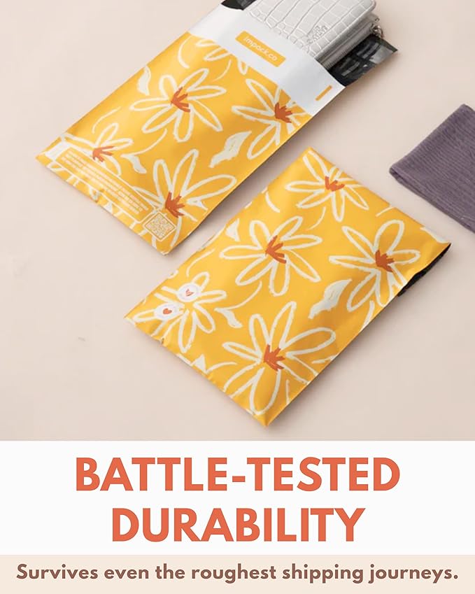 Poly Mailers 6 x 9 Inch - 100 pack Biodegradable Shipping Bags for Stationery and Small Accessories - Impack Self-Seal Waterproof Thick Mailing Envelope for Small Items - Golden Pencil Floral