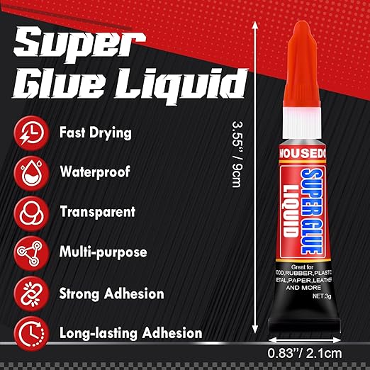 WOUSEDO 48 X 3g Super Glue Liquid, Clear Strong Adhesive,Fast Drying Cyanoacrylate Glue for Wood, Rubber, Leather, Hard Plastic, Metal, DIY Crafts and More