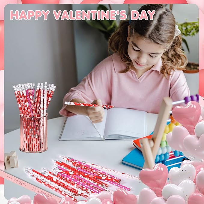 emzrivo 120 PCS Valentines Pencils Bulk Valentines Wood Pencils with Erasers Holiday Pencils for Classroom, 4 Style