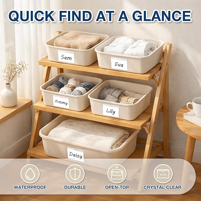 H4D 48 Pack Labels for Storage Bins, 4" x 6" Plastic Clear Adhesive Index Card Holders, Tote Label Pockets for Organizing Storage, Library Card, Shelves