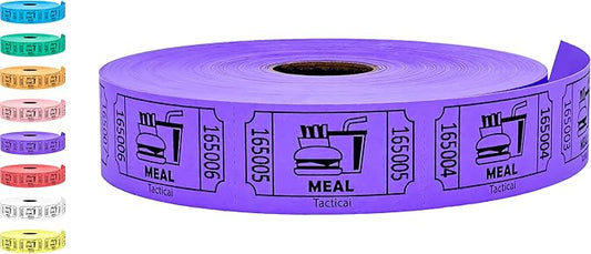 Tacticai 1000 Raffle Tickets, Meal, Purple (1 of 8 Colors), Single Roll, Ticket for Events, Food, Class Reward, Fundraiser & Prizes