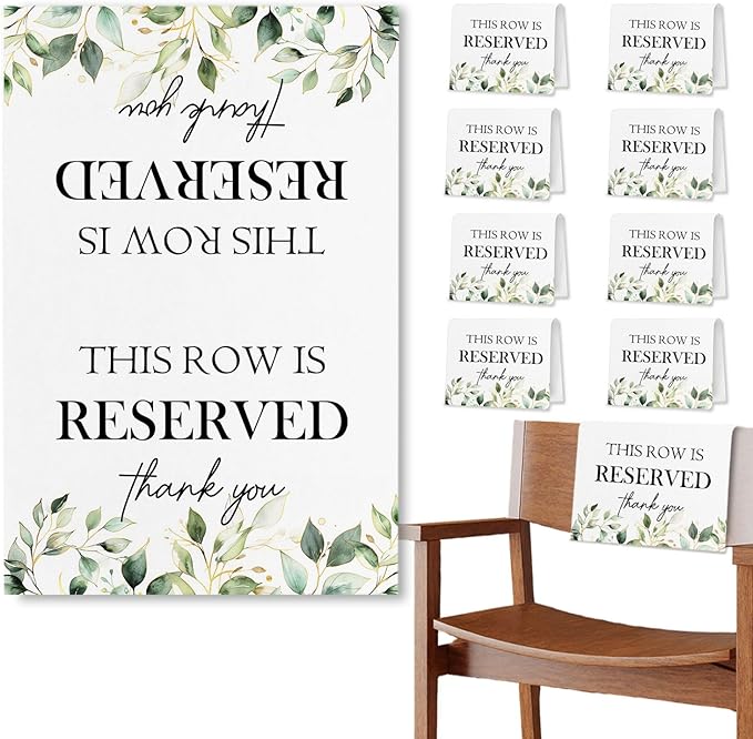 ChissNook Reserved Seating Chair Signs, This Row Is Reserved Pew Cloths Seating Placeholder for Church Pews, Wedding Decorations for Reception Parties Celebrations Event Meetings (8 PCS, Green)