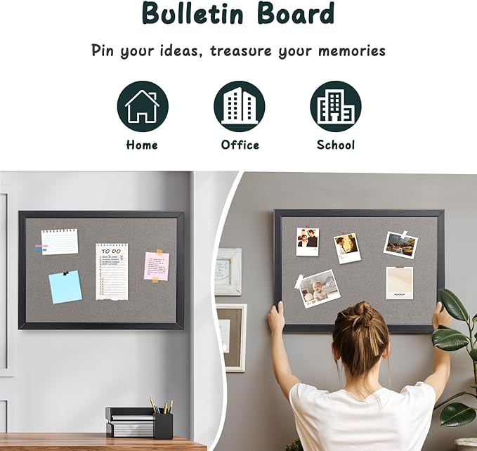 Gideal Cork Board Bulletin Board, 24 x 36 Inch Cork Boards for Walls, Large Cork Board for Office, School & Home with Imported Solid Wood Frame and Grey Canvas, Wall Mounted Notice Boards, 2 Pack