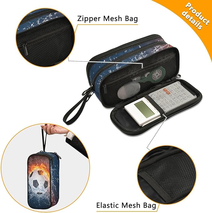 BOENLE Custom Soccer Football Ball Pencil Case Box Boys Girls Personalized Name Large Pencil Pouch Stationery Pen Bag Organizer for Kids Teens Adults School Office