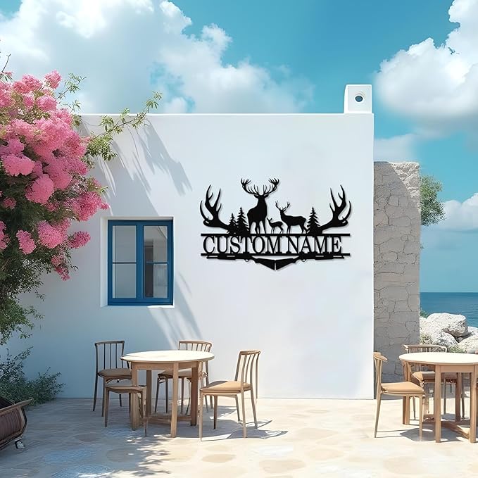 Dyoart Personalized Deer Metal Cabin Sign | Custom Metal Signs Outdoor | Deer Custom Wall Art | Outdoor Deck Decor | Last Name Deer Monogram | Camping Signs | Deer Hunter Gift | Cabin Decor