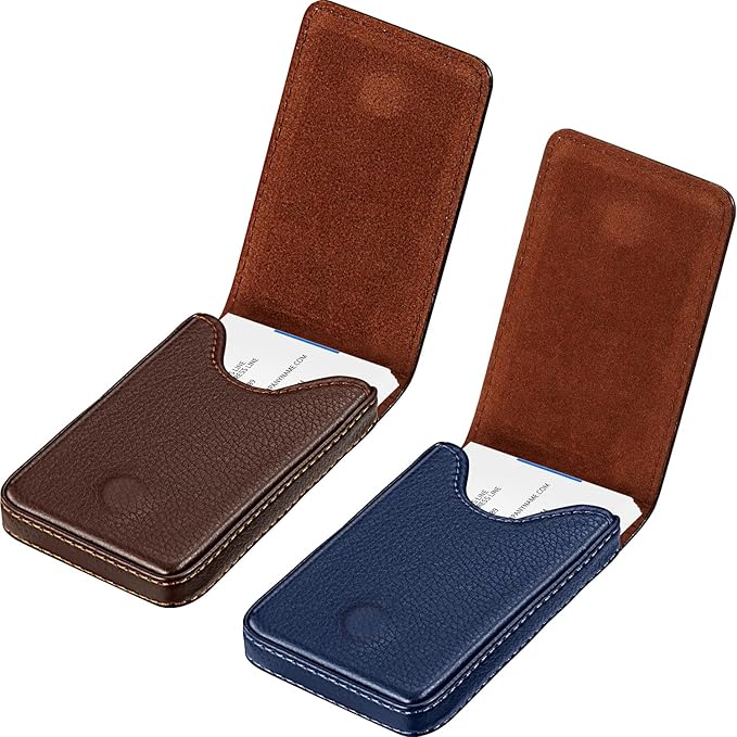 Outus 2 Pieces Business Card Holder, PU Leather Business Card Case Pocket Wallet with Magnetic Shut for Valentines Gift Men Women(Coffee and Blue,Classic)