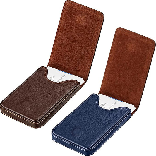 Outus 2 Pieces Business Card Holder, PU Leather Business Card Case Pocket Wallet with Magnetic Shut for Valentines Gift Men Women(Coffee and Blue,Classic)