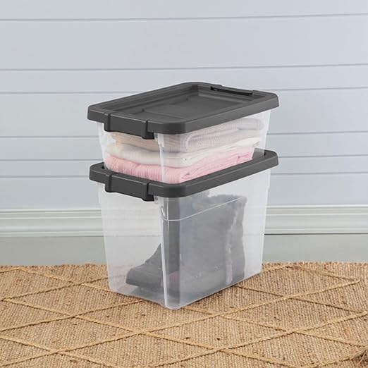 Sterilite 12-Pack Modular Stacker Box, Durable Clear Plastic Storage Bins with Latching Lids, 16 Quart - Stackable Organizing Container Boxes for Closet, Bathroom, and Office