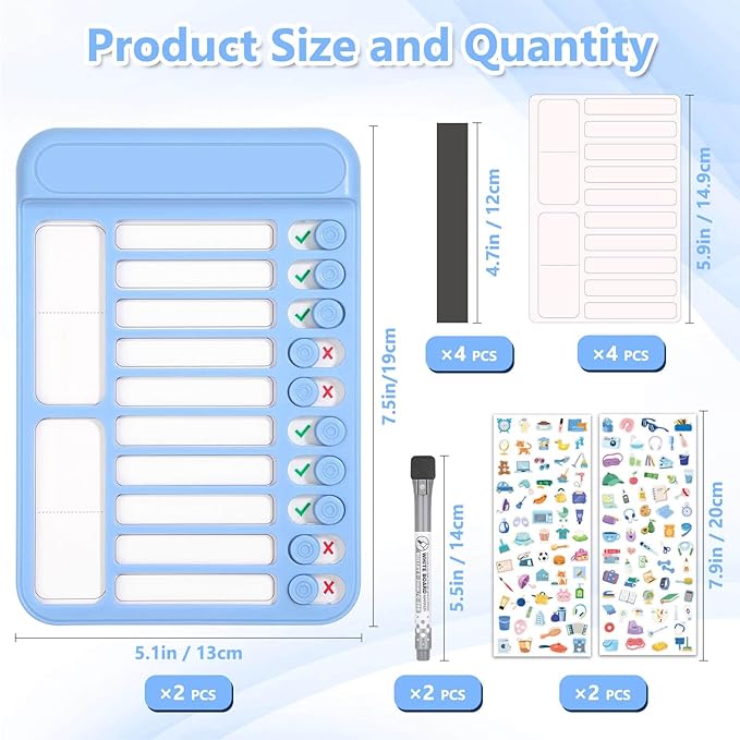 Audab 2Pcs Dry Erase Chore Chart for Kids, Magnetic Checklist Board, My Chores Slider Chart to Do List Board, Routine Reward Chart Schedule Board Task Tracker for Home Refrigerator, Wall, Desk (Blue)