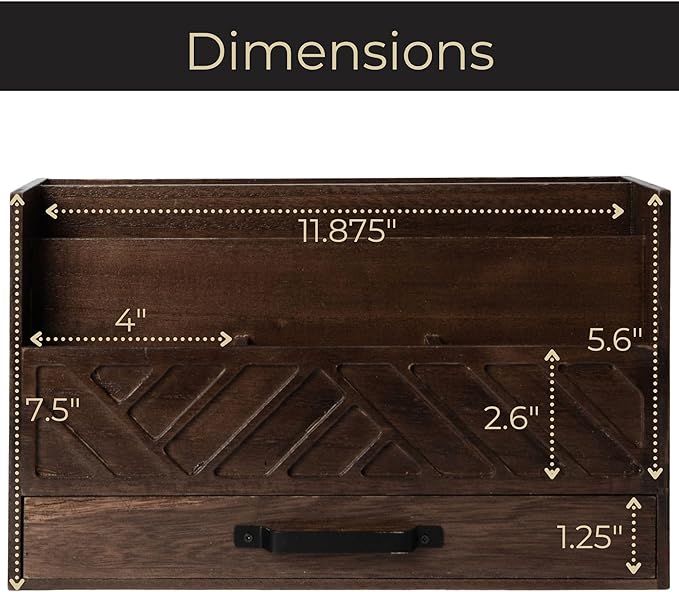 BLU MONACO | Wooden Mail Organizer with Drawer and Compartments | Mail Sorter Organizer Countertop for Desk Entryway | Outgoing Mail Holder Wood Desktop File Storage