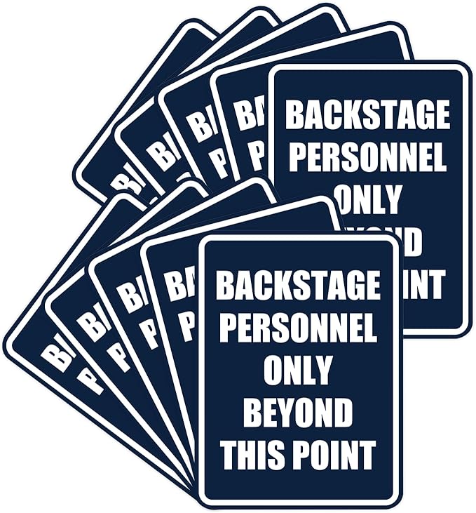 Portrait Round Backstage Personnel Only Beyond This Point Door or Wall Sign Easy Installation | Music | Concert | Festivals Sign (Navy Blue/White) - Large (10 Pack)