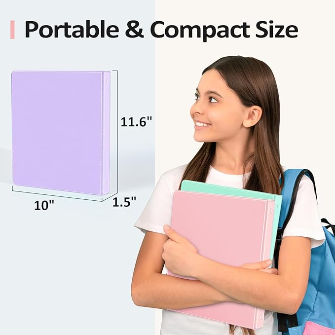 BinderX Extra Durable 1.5 Ring Binder, Round Ring 1.5 Inch Binders, Fits 325 Sheets of 8.5x11 Paper, Customizable View Cover with Inside Pockets, Cute 1.5" Binder, School Supplies for Girls, Green
