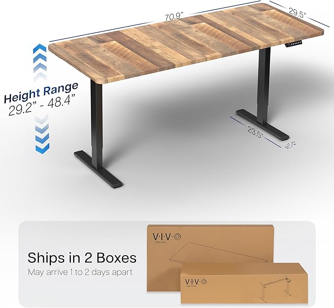 VIVO Electric 71 x 30 in Standing Desk, Memory Height Adjustment, 1B Series, Holds 220 lbs, Reclaimed Wood Top Black Frame, DESK-KIT-1B7P