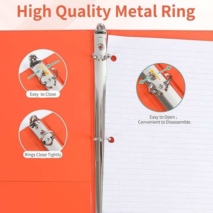 SUQJOY 0.5-inch 3 Ring Binder with 2 Inside Pockets, 0.5'' Basic Binders Holds US Letter Size 8.5'' x 11'' Paper - Versatile Binders for Office, School and Home Use (Pack of 12, Assorted Color)