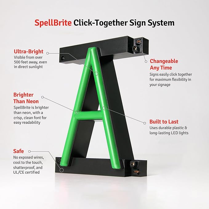 SpellBrite SERVICE Sign | Directional Sign with Neon Look, Green LED Light Source | 24.9" x 6.3"