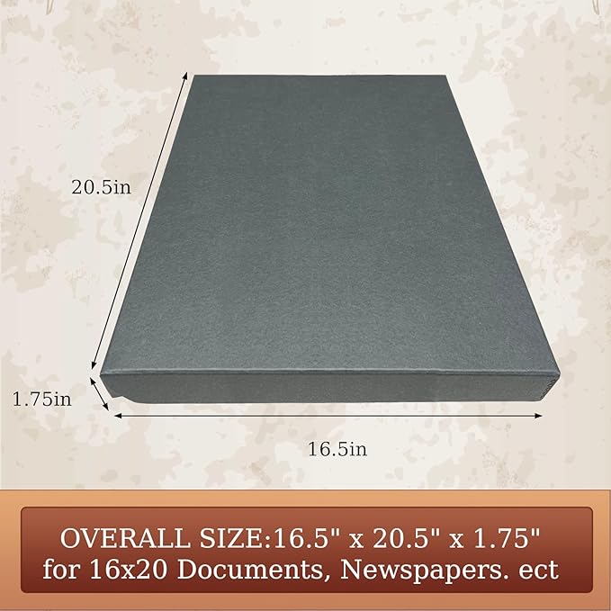 Golden State Art, Archival Folio Storage Box 16x20, Clamshell Design with Metal Edge, Preserve and Store Photos Documents Cards Prints Arts Crafts DIY, Gray, Pack of 2