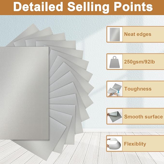 Silunkia 28 Sheets Shimmer Silver Cardstock 8.5 x 11 Metallic Paper, 250gsm/92lb Premium Heavyweight Card Stock for DIY Card Making, Greeting Cards, Wedding Invitations, Paper Crafting