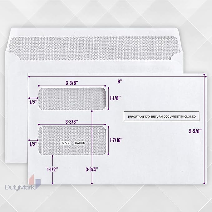 50 1099 Tax Envelopes Self-Seal Designed for printed 1099 Laser Forms - MISC - 1098-1099 R - DIV - INT, Double-Window Security For Quickbooks or Tax Software - 5 5/8 Inch x 9 Inch, 50 Envelopes