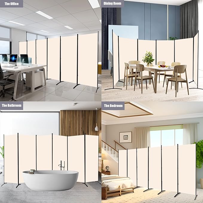 Room Divider 6FT Folding Privacy Screens, 6 Panel Partition Room Dividers w/Freestanding Design, Portable Wall Divider for Room Separtation, Fabric Screen Panel for Home Office Bedroom Dorm