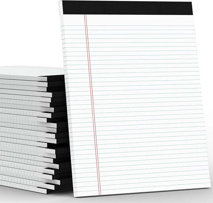 PINJINGPRO 24 Pack White Legal Pads 8.5 x 11 Writing Note Pads College Ruled Writing Pads 8.5 x 11, Lined Paper Pads, 30 Sheet/Notepad, 38 Lines Perforated Notepads 8.5 x 11'' for School, Home, Office