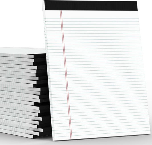 PINJINGPRO 24 Pack White Legal Pads 8.5 x 11 Writing Note Pads College Ruled Writing Pads 8.5 x 11, Lined Paper Pads, 30 Sheet/Notepad, 38 Lines Perforated Notepads 8.5 x 11'' for School, Home, Office