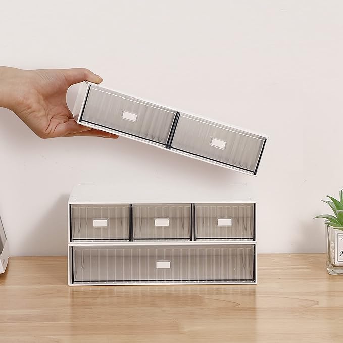 Ykpokir Desktop Organizer with Drawers Stackable Storage Stackable Drawers 3 Tier White Desk Storage Organizers, Plastic Makeup Storage Accessories