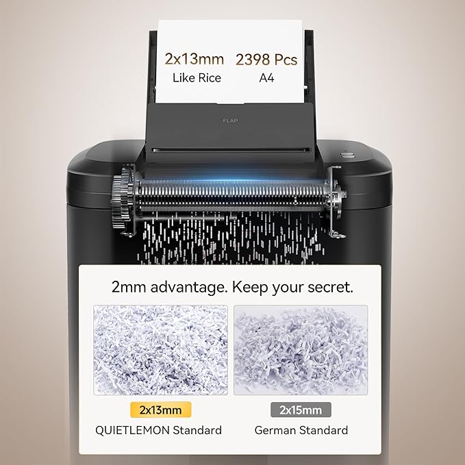 QUIETLEMON 250-Sheet Heavy Duty Paper Shredder Auto Feed, P-5 Security Level, 60Min Non Stop Commercial Shredder for Office Home, Micro Cut, 8.72 Gallon Bin, <60dB Quiet, Auto Anti-Jam (OL380)