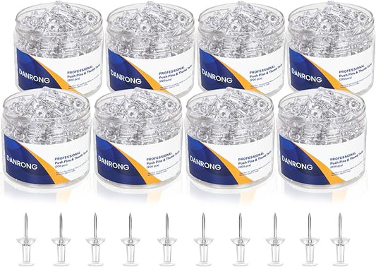 DANRONG 1600 PCS Clear Push Pins, Standard Thumb Tacks for Bulletin Board, Steel Point and Clear Plastic Head, Pin Tacks for Wall Cork Board Maps Photos Calendar Hangings, Office School Supplies