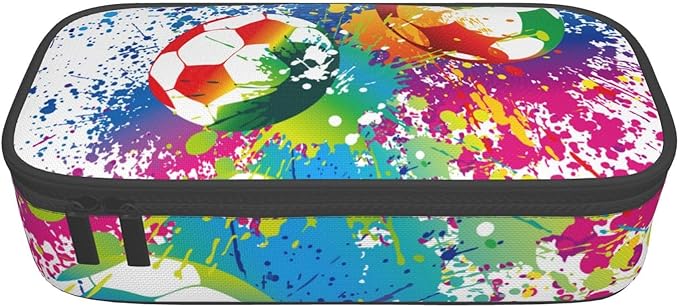 Colorful Soccer Pencil Case Big Capacity Storage Pencil Pouch Stationery Bags With Zipper Portable Pen Holder Box Organizer For Boys Girls Teens Student College School Office Supplies
