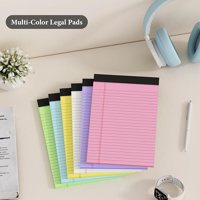 Nichela 6 Pack Note Pads 5 x 8 Inch Colored Small Legal Pads 5 x 8 Notepad Perforated Writing Pads Lined Paper Pads of Paper College Ruled Paper 30 Sheets Notebook To Do List for School, Office, Home