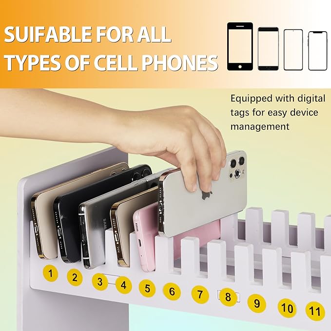 Ozzptuu Cell Phone Holder Classroom Cell Phone Storage 2-Tier Multiple Cell Phone Stand Rack with 1-30 Number Stickers PVC Board Mobile Phone Holder Desktop Organizer for Classroom Office (30 Slots)