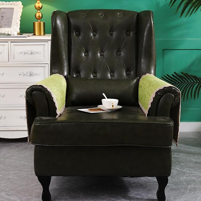MINJIATEX Couch arm Covers,Non-Slip lace Sofa arm Covers Set of 2 Washable Sofa armrests Covers for Living Room Recliner Chair arm Cover Protectors for Leather Sofa armrest slipcover (GYDF-Green)