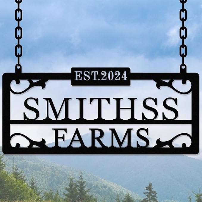 Personalized Hanging Metal Farm Signs, Personalized Outdoor Ranch Sign, Outdoor Farm Signs,Personalized Last Name Metal Sign,Custom Large Metal Farmhouse Farm Sign,Family Name Sign