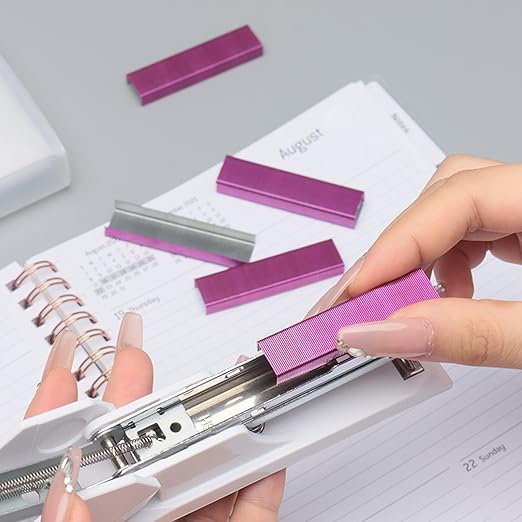 NatSumeBasics 6000 Rose Red Staples Colored Staples for 26/6 Standard Desk Manual Stapler Refill, School Office Supplies Accessories (Rose Red)
