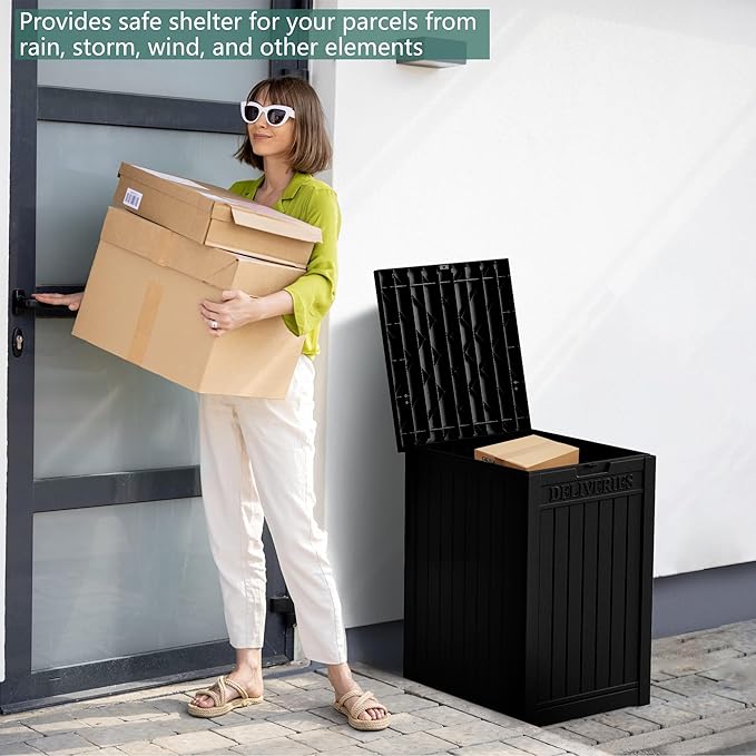 Yardgrace 55 Gallon Outdoor Storage Box, Waterproof Resin Deck Box for Patio, Pool, and Garden, Lockable Bin for Cushions, Tools, and Accessories, UV-Resistant, Black