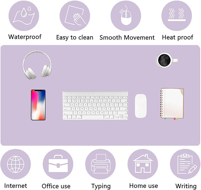 PU Leather Desk Pad Protector Gaming Mouse Pad Non Slip Desk Mat for Keyboard and Mouse Waterproof Desk Writing Pad for Office and Home Desk Accessories(Purple, 31.5 * 15.7)