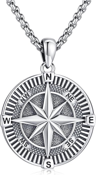 Compass Necklace for Women Men 925 Sterling Silver Pendant Urn Necklaces for Ashes Picture Locket Necklace Anchor Necklace Viking Necklace Crystals CZ Moonstone Abalone Shell Turquoise Compass Jewelry