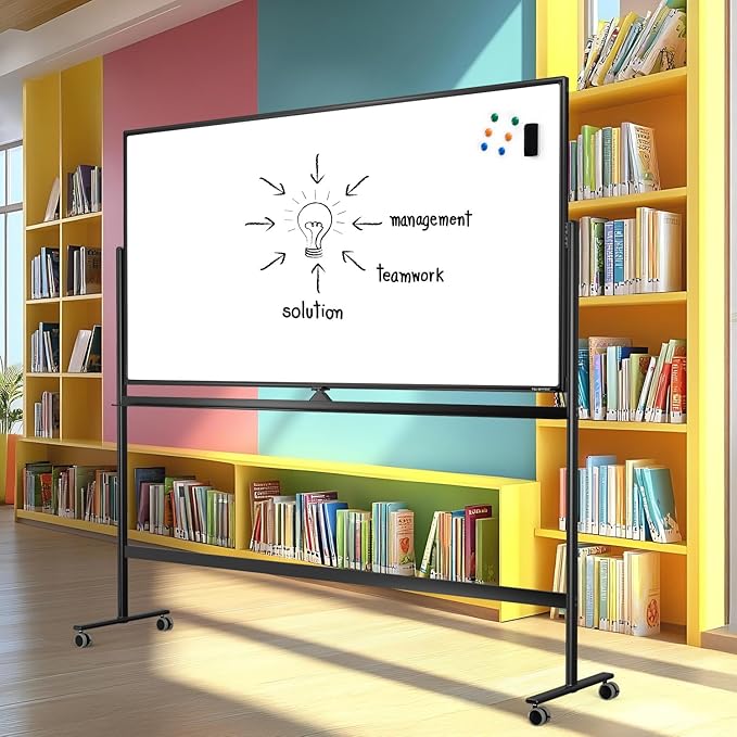 Large Dry-Erase Rolling Magnetic Whiteboard - 70 x 36 Inches White Board Height Adjust Double Sides Mobile Portable Easel on Wheels, Dry Erase Board with Stand for Office, Home & Classroom