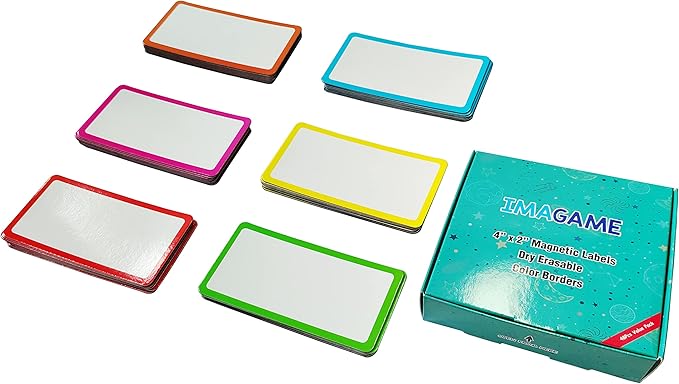 48 Pack Magnetic Dry Erase Labels - Magnetic Blank Cards with Color Borders, Reusable Name Tags - Dry Erase Labels for Home, Office, Classroom - 2 x 4 Inches