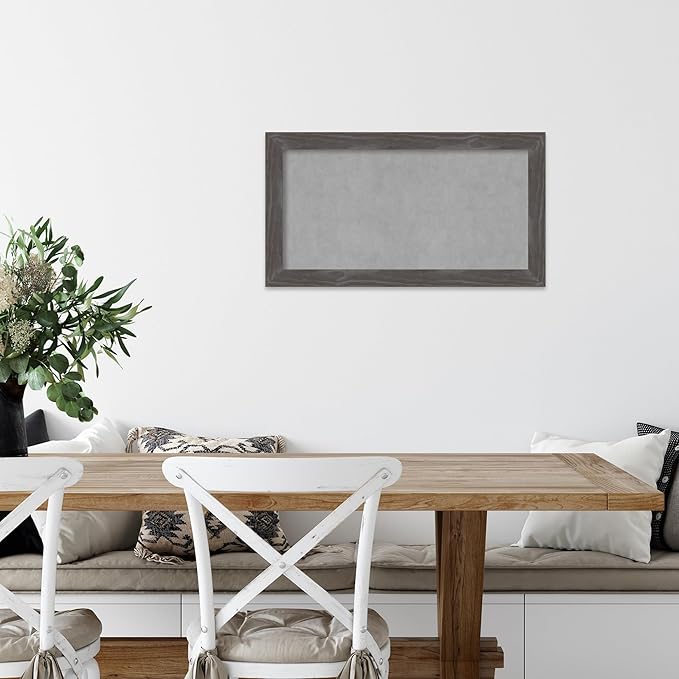 Amanti Art Grey Framed Magnetic Board 15x27 Small Vision Board for use with Magnets, 100% Metal Sheet to Display Items as Office Decor or for Home Organization in mudroom, Kitchen or Kids Room
