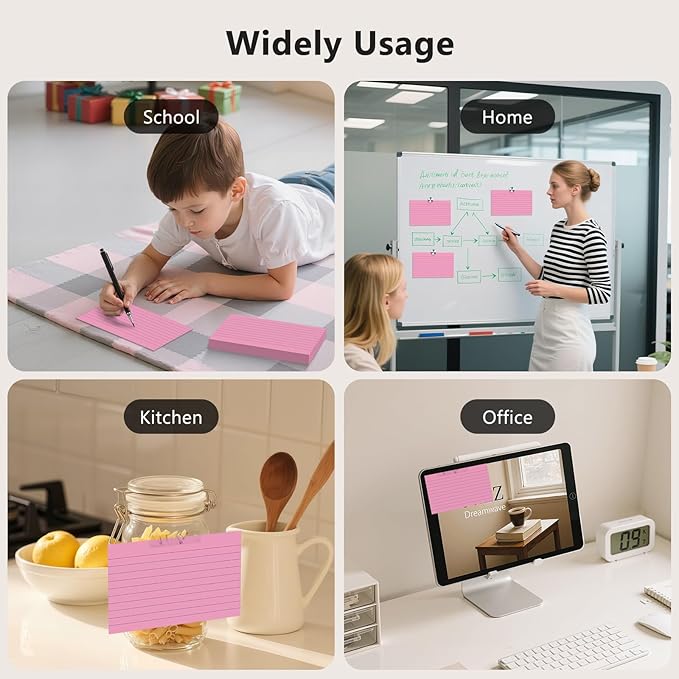 250 Count Index Cards 3 x 5 Inch, Heavyweight Pink Lined Note Cards Portable Ruled Flash Cards Perfect for Studying and Organizing, Note Taking Study Flashcards for Home, School and Office