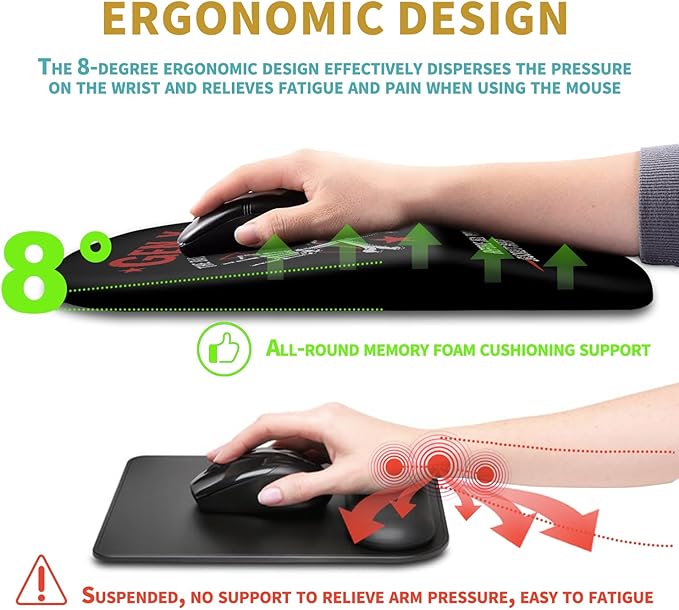 Hokafenle Ergonomic Mouse Pad Wrist Support with Massage Design, Wrist Rest Pain Relief Mousepad with Memory Foam&Non-Slip PU Base, Mouse Pads for Wireless Mouse & Desk (12x8 inch,Gen X)