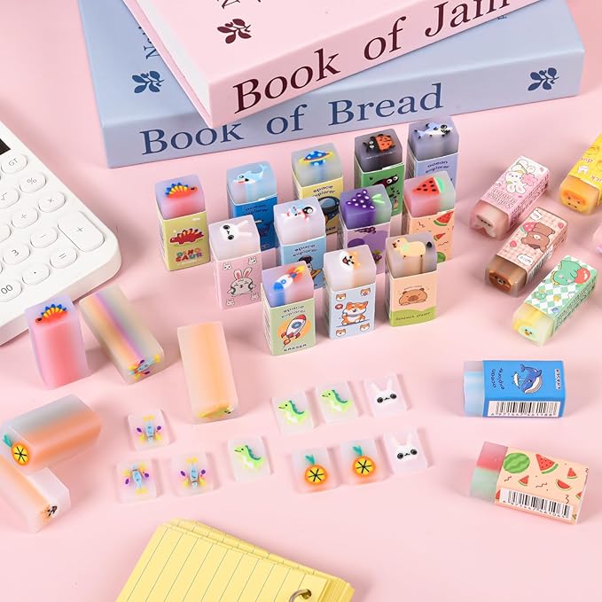 LiYiQ 100 Pcs Cute Eraser for Kids Bulk Kawaii Erasers for Classroom Fun Erasers for Back to School Supplies Kid Party Favors Gift