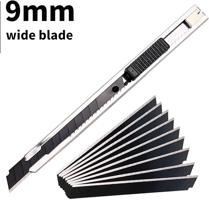 Gomake 9mm Utility Knife Replacement Blades, 60 Degree Snap Off Carbon Steel Blades for Retractable Cutting Knives, Hobby, Craft Knife, Box Cutter 100PCS-Black