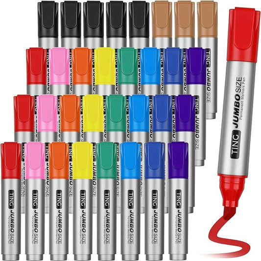 Fuutreo 32 Pcs Jumbo Permanent Markers Bulk Large Chisel Tip Permanent Markers Waterproof Jumbo Pens Quick Drying Office Supplies(Multicolor)