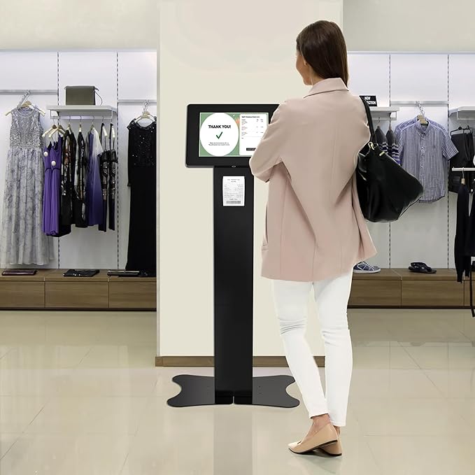 CTA Digital Locking Kiosk & Enclosure – Premium Locking Floor Stand Kiosk with Universal Security Enclosure - Storage and Cable Management for Retail POS - Ordering Screens & More Black (PAD-PARAFPE)