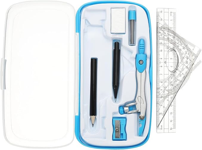 PATIKIL Geometry Precision Tool Set, 11 Pcs Geometry Set Compass Tool with Shatterproof Storage Box Rulers Math Compass Kit for Math Drafting Supplies, Sky Blue(Style 2)