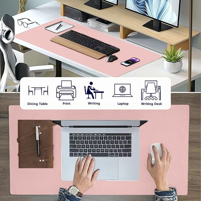 PU Leather Desk Pad Protector Gaming Mouse Pad Non Slip Desk Mat for Keyboard and Mouse Waterproof Desk Writing Pad for Office and Home Desk Accessories(Pink, 35.4 * 17.7)